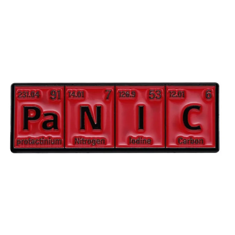 “Panic” Periodic Table Enamel Pin – Red Science Humor Nerd Brooch